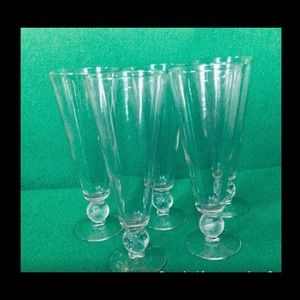 5 Tall Pilsner Beer Glasses With Soccer, basketball, baseball Base